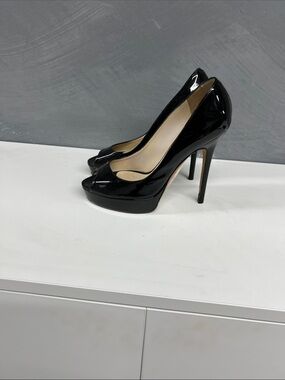 Jimmy Choo Black Patent Peep-Toe Platform Pumps